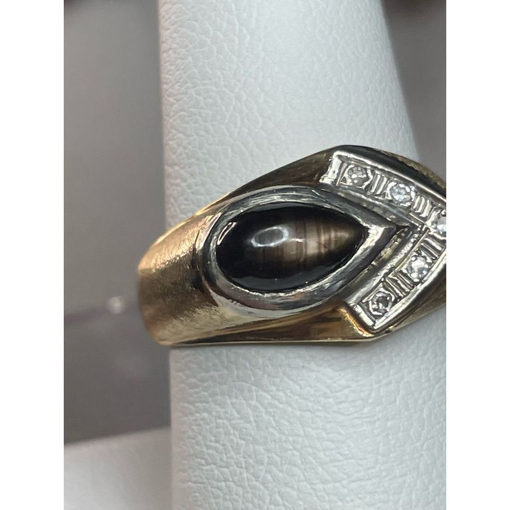 10k Yellow Gold Brown Sapphire Diamond Ring Size 8